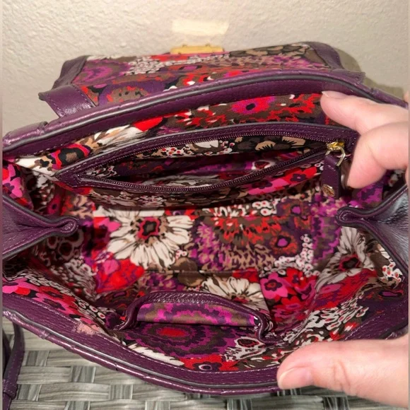 Vera Bradley Stella Quilted Leather Top Handle Satchel Crossbody Bag in Plum - Picture 11 of 12